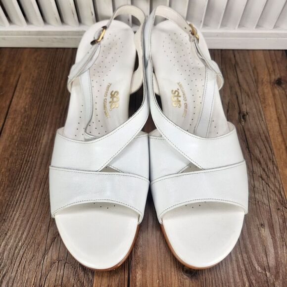 SAS Tripad Caress Slingback Womens Sz 10.5S White Wedge Leather Open Toe Sandals - Picture 8 of 12